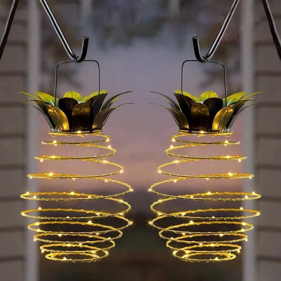 2 outdoor solar hanging lantern lights - 60 waterproof solar pineapple lights for outdoor use in gardens, courtyards, balconies, lawns, backyards, landscape paths, terraces, outdoor gardening