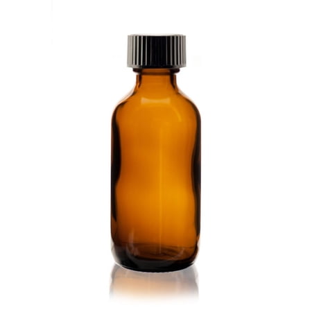 2 oz AMBER Boston Round Glass Bottle - w/ Poly Seal Cone Cap - pack of 6