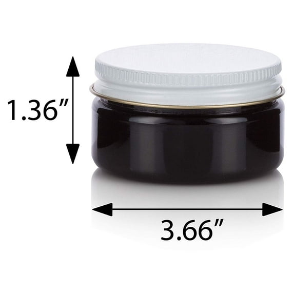 2 oz Black Plastic Low Profile Jar with White Metal Lid (12 Pack)