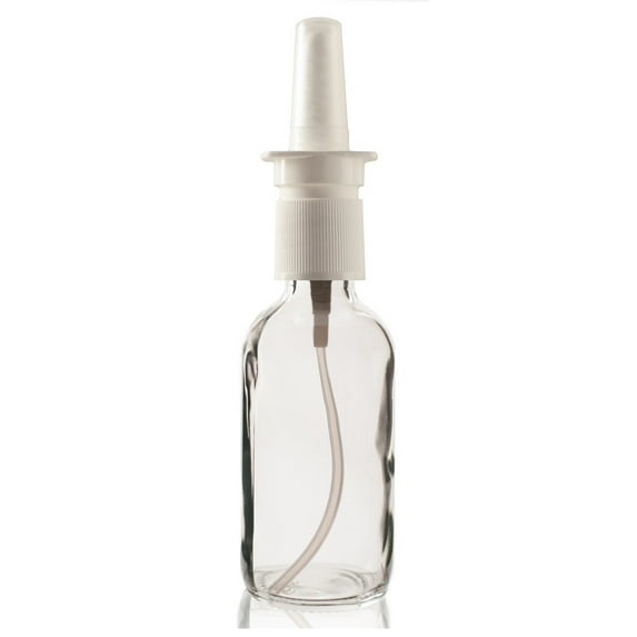 2 oz CLEAR Boston Round Glass Bottle - w/ Nasal Sprayer - pack of 12