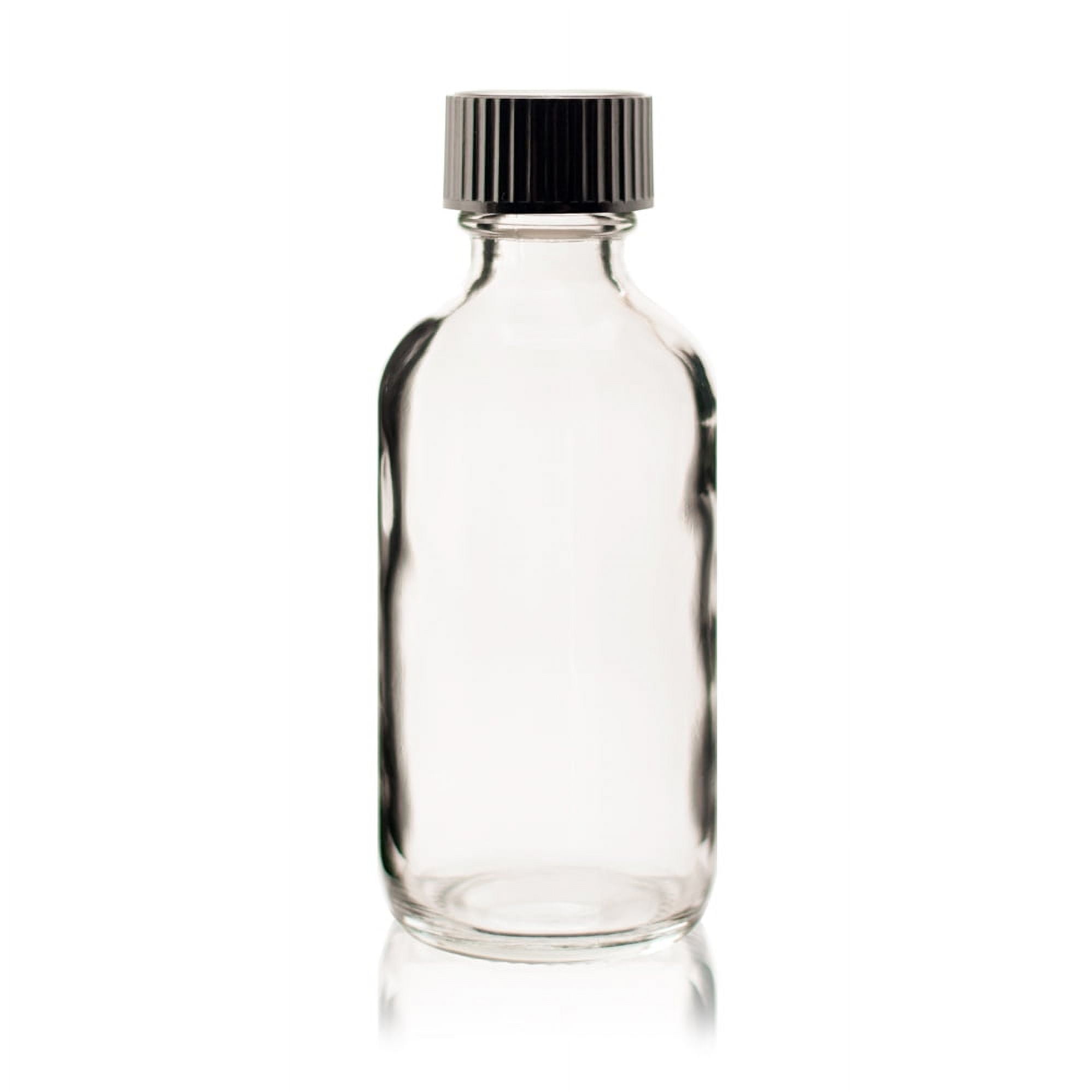 2 oz CLEAR Boston Round Glass Bottle - w/ Poly Seal Cone Cap