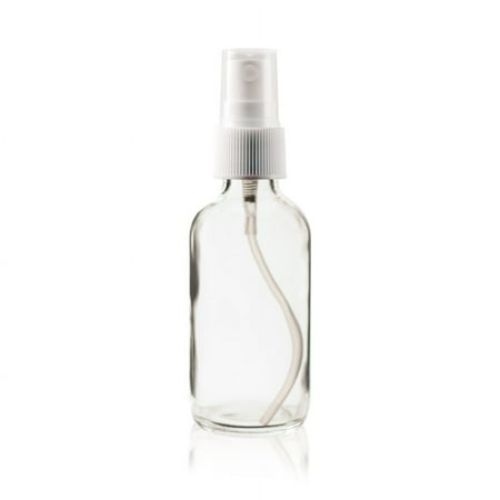 2 oz CLEAR Boston Round Glass Bottle - w/White Fine Mist Sprayer - pack of 6