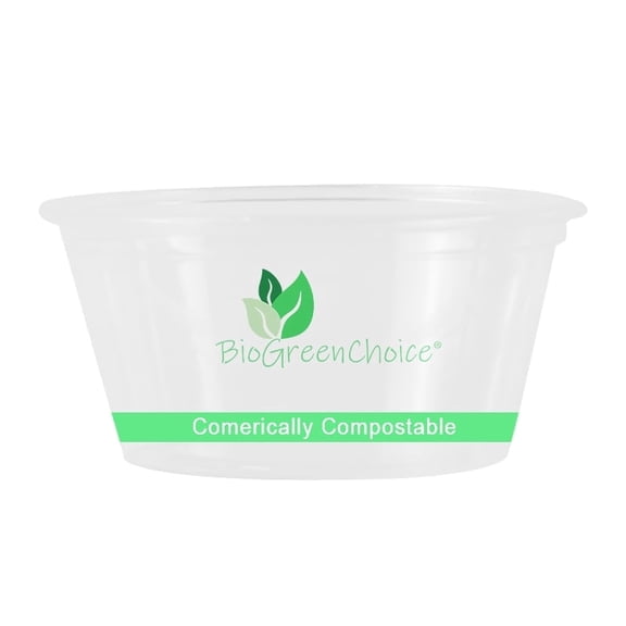 BioGreenChoice 2 oz Compostable Clear PLA Portion Cups Bulk Case of 2000 CT, BPI Certified Plant-Based Plastic Cold Food Containers, Disposable Condiment & Sampling Cup Lids Sold Separately