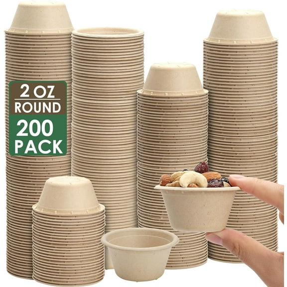 2 oz Compostable Portion Cups,200 Pack Disposable Souffle Cups,Biodegradable Condiment Cups,Bagasse Fiber Sample Portion Cups,Sample Cups Tasting Cups for Jello Shot,Souffle,Condiment,Sauce (Natural)