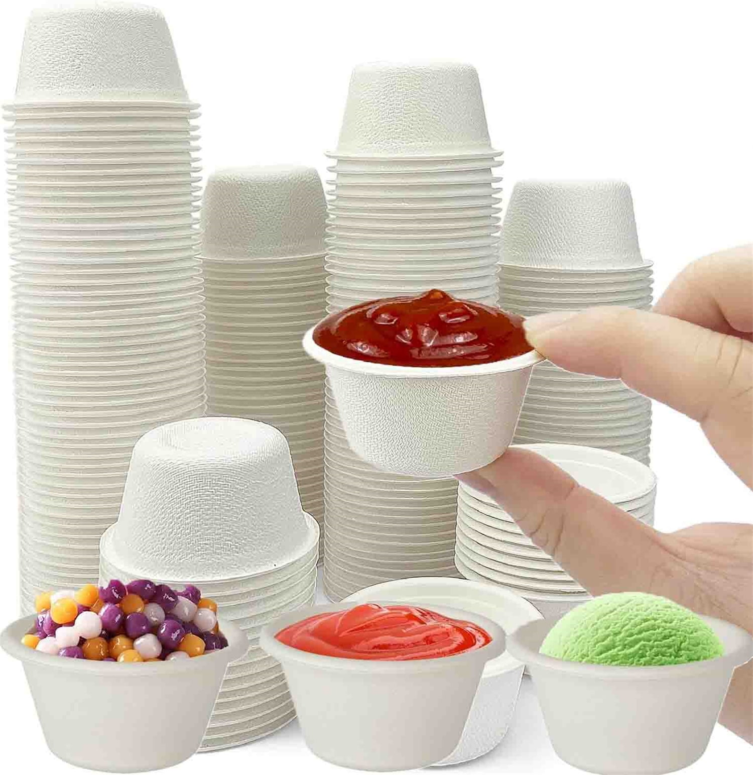 2 oz Compostable Portion Cups,Bexikou 120 Pack Disposable Souffle Cups ...
