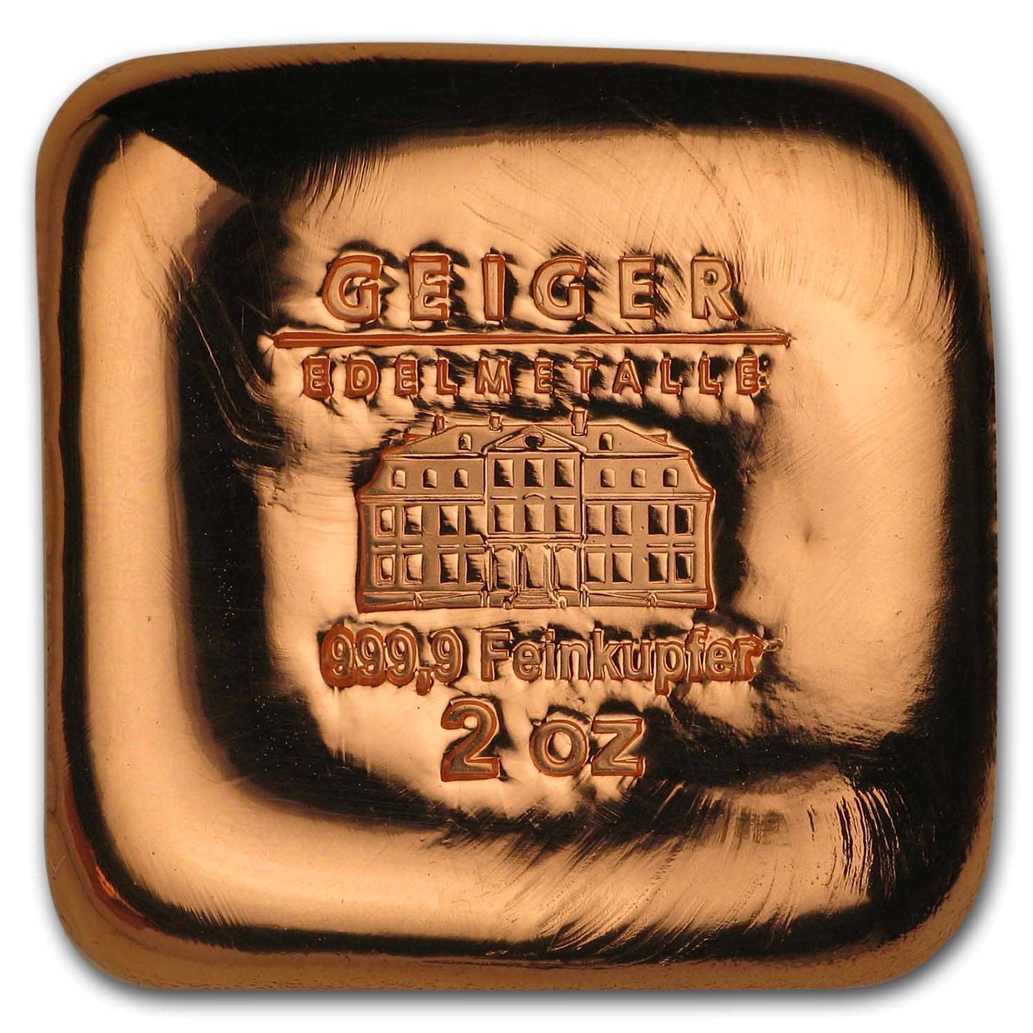 2 oz Copper Square - Geiger (Poured, .9999 Fine)