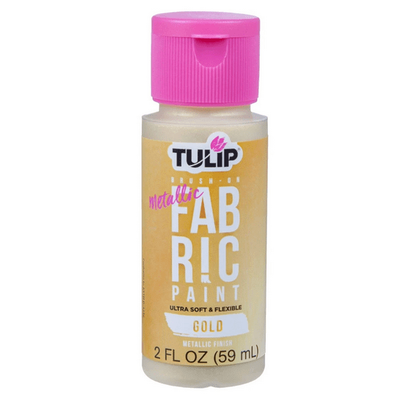 2 oz Gold Matte Brush On Fabric Paint, Vibrant, Long Lasting Color for Textiles, Soft Flexible Finish, Easy Application for DIY Apparel, Accessories, Home Décor, Washable and Beginner Friendly, Gold