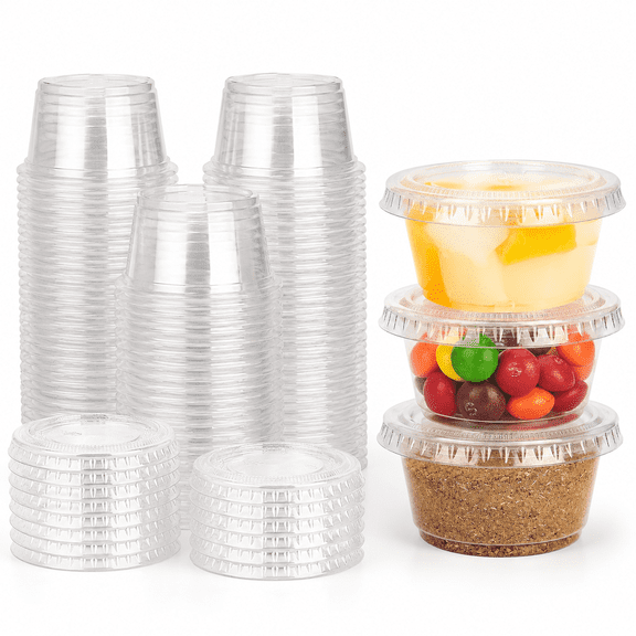 2 oz Jello Shot Cups with Lids, Portion Cups, Clear Disposable Plastic Jello Shot Cups for Meal Prep, Salad Dressing, Souffl, Portion Containers