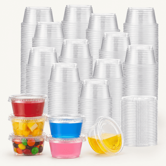 2 oz Jello Shot Cups with Lids, Stackable Disposable Plastic Portion Cups