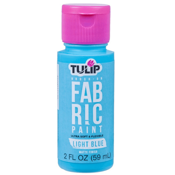 2 oz Light Blue Matte Brush On Fabric Paint, Long Lasting Color for Textiles, Flexible Finish, Easy Application for DIY Apparel, Accessories, Décor, Washable and Beginner Friendly, Light Blue