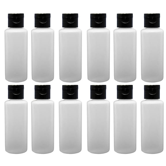 2 oz Natural HDPE Cylinder Bottles with Black Flip Cap (12 pack)