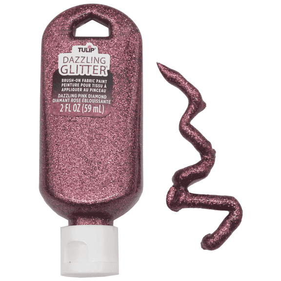 2 oz Pink Diamond Fabric Glitter Paint, Durable, Washable Acrylic Paint with Sparkling Glitter, Perfect for Decorating Pillows, Clothes and Fabric Crafts with Long Lasting Shine, Rose