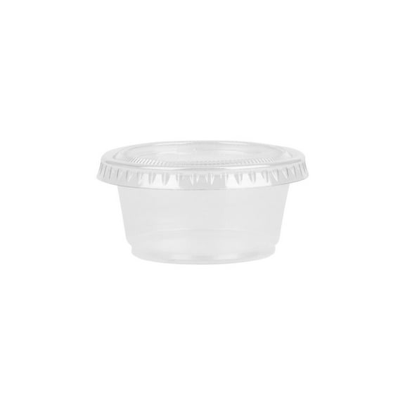 2 oz Plastic Portion Cups with Lids, 50 Pack – Disposable Soufflé Cups for Jello Shots, Sauces, Condiments, Dressings, Meal Prep, and Takeout