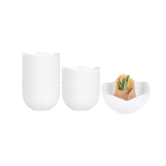 Restaurantware-2 Ounce Disposable Dessert Cups, 100 Mini Appetizer Cups - Flower Shape, Attractive, White Plastic Mini Ice Cream Bowls, Durable, For Parties Or Catered Events