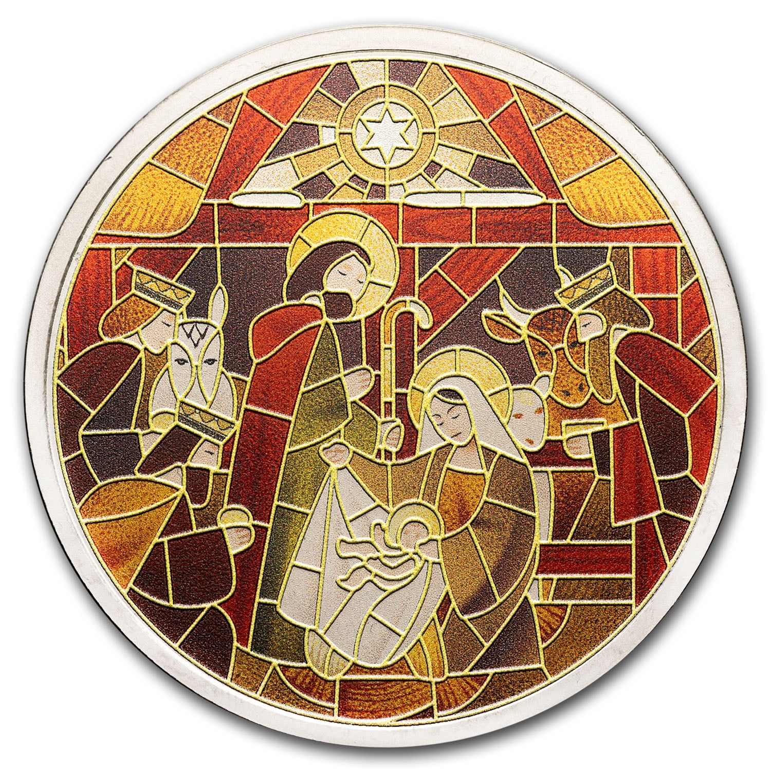 2 oz Silver Colorized Round - Stained Glass Nativity (Box \u0026 COA)