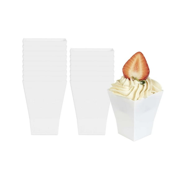 Restaurantware-2 Ounce Dessert Cups, 100 Square Appetizer Cups - Disposable, Small Size, White Plastic Dessert Shooters, Sturdy, For Fruits, Parfaits, Or Snacks, Use At Parties, Events