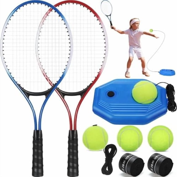 2 pACK tENNIS rACKETS FOR kIDS 21" tENNIS rACQUET sET WITH tENNIS tRAINER rEBOUND tENNIS tRAINING eQUIPMENT rECREATIONAL tENNIS rACQUET sET FOR pARK bACKYARD pARENT cHILD aCTIVITIES