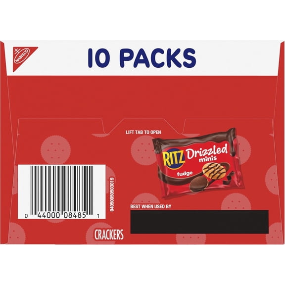 2-pac RITZ Drizzled Minis Fudge Crackers, Bulk Lunch Snacks for Kids and Adults, 10 - 0.9 oz Snack Packs