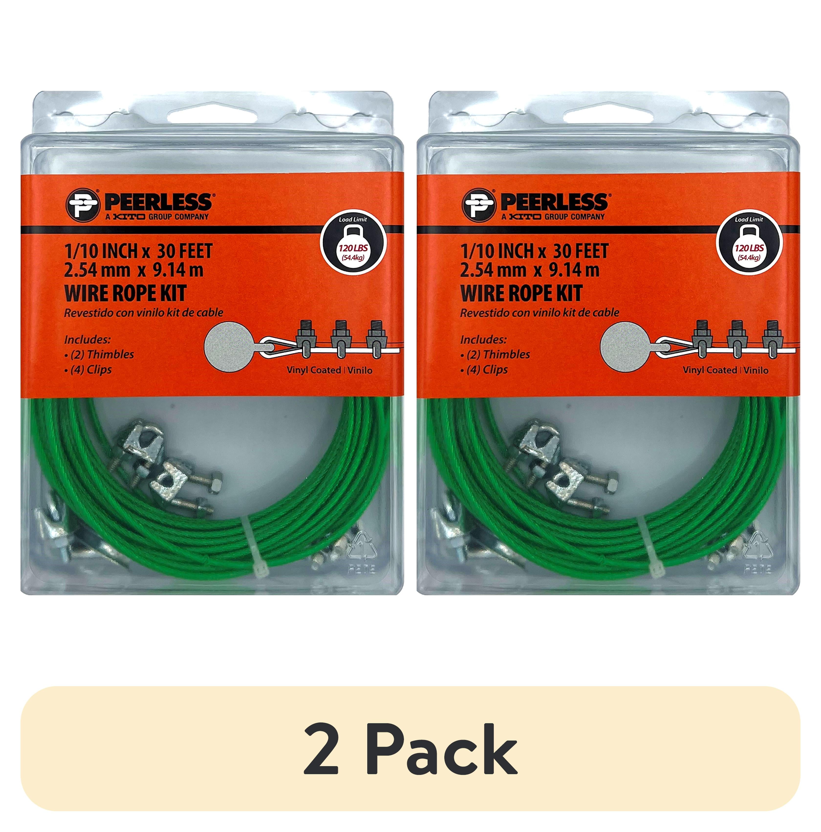 (2 pack) 1/10" Vinyl-Coated Wire Rope Kit, 30', Green, Peerless Chain Company #4743160