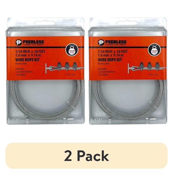(2 pack) 1/16" Galvanized Wire Rope Kit with Ferrules and Stops, 30', Peerless Chain Company, #4742860