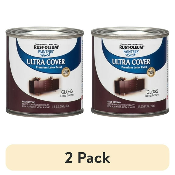 (2 pack) Rust-Oleum Painters Touch Ultra Cover Indoor and Outdoor Gloss Kona Brown Paint 8 oz. - Case Of: 6