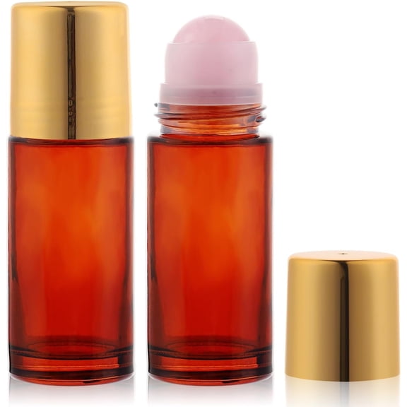 2 pack 1.7oz Large  Glass Roll  Bottles Rose Quartz Roller Ball Applicator for Essential Oils Perfume Refillable Empty Deodorant Containers with   Rollerball