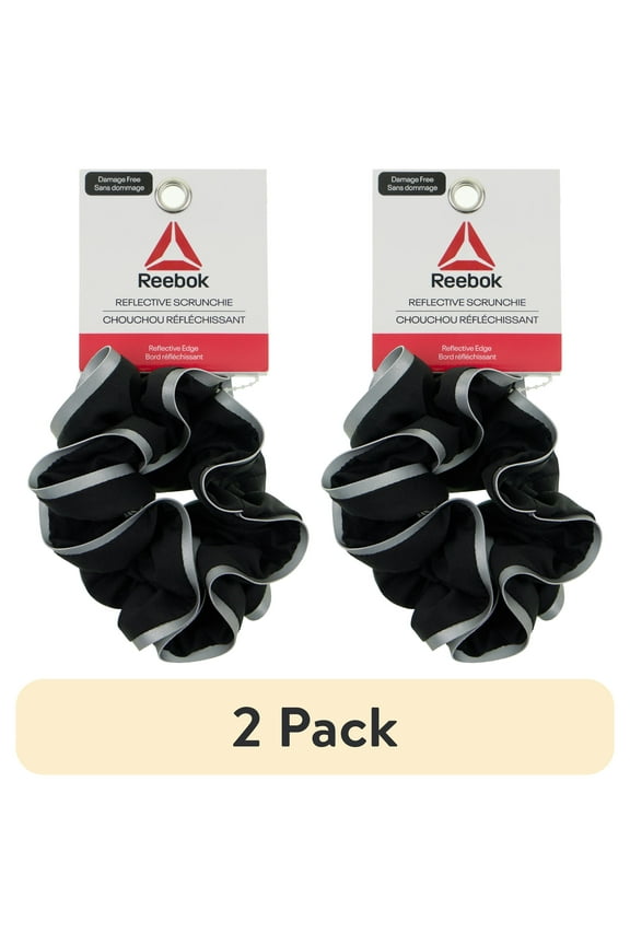 (2 pack) Reebok Reflective Hair Scrunchie for All Hair Types with Twister Design