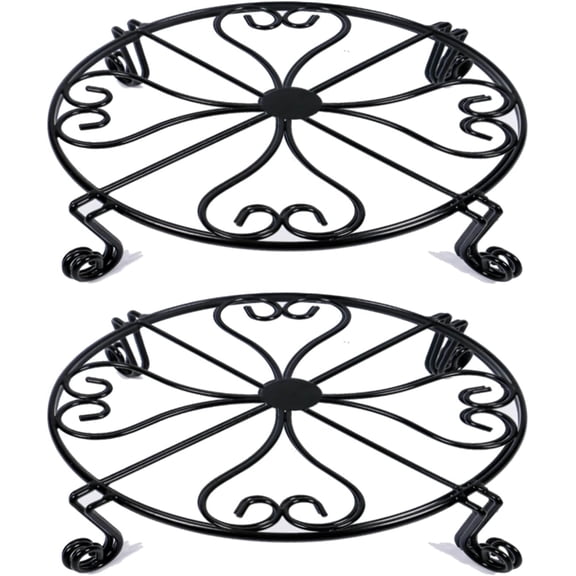 2 pack 10" 12" Rustproof Black Metal Plant Stands Heavy Duty Plants Holder Outdoor Indoor, Round Wrought Iron Sturdy Flower Planter Pot Stand, Corner Gardening Inside Potted Plant Risers - 10Inches