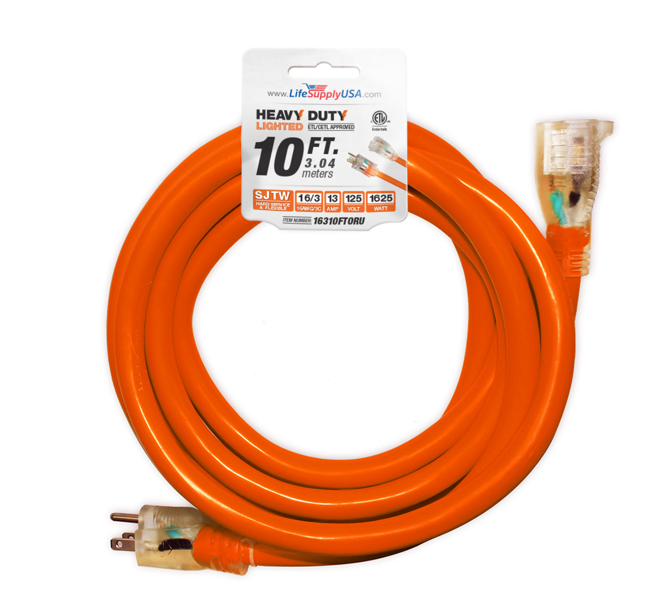 (2pack) 10 ft Power Extension Cord Outdoor & Indoor Heavy Duty 16