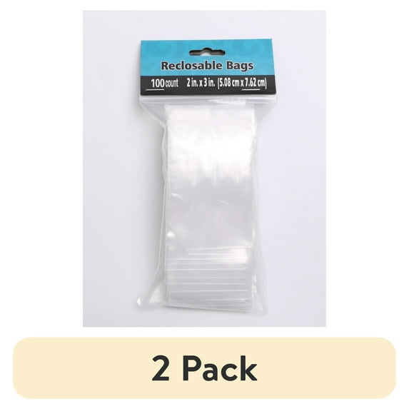 (2 pack) 100 Baggies W 2"X3" H Small Reclosable Seal Clear Plastic Poly Bag