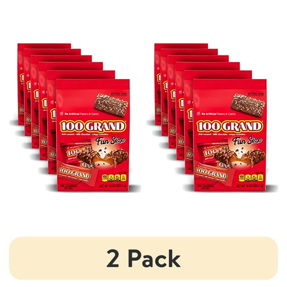 (2 pack) 100 Grand Milk Chocolate Fun Size Candy Bars, 10 Ounce, 6 Count