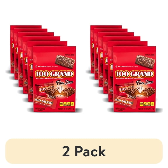 (2 pack) 100 Grand Milk Chocolate Fun Size Candy Bars, 10 Ounce, 6 Count