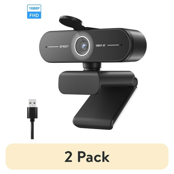 (2 pack) 1080P Webcam with Fast AutoFocus, HD Webcam for PC, Webcam for Laptop, Computer Camera, 1080P with Privacy Cover, Dual Noise-Canceling Mics, C60E 73 FOV Wide Angle