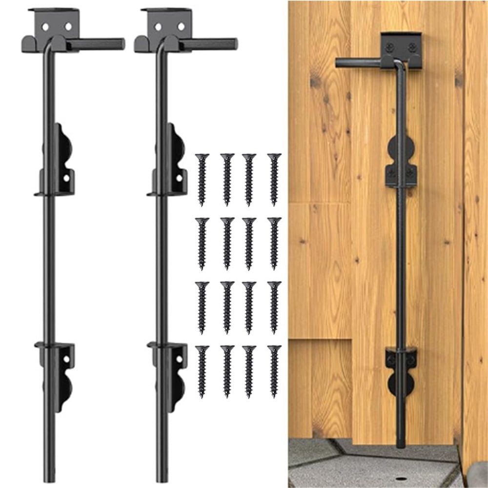 2 pack 12" Heavy Duty Cane Bolt, Gate Latch with Black Finish, Way Gate Drop Rod for Wood Fences Gates（black）