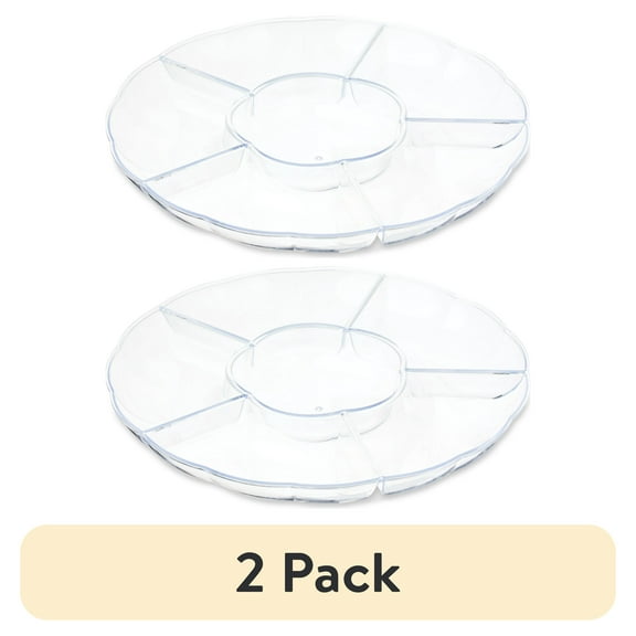 (2 pack) Clear Round Compartment Tray, 12", by Way To Celebrate