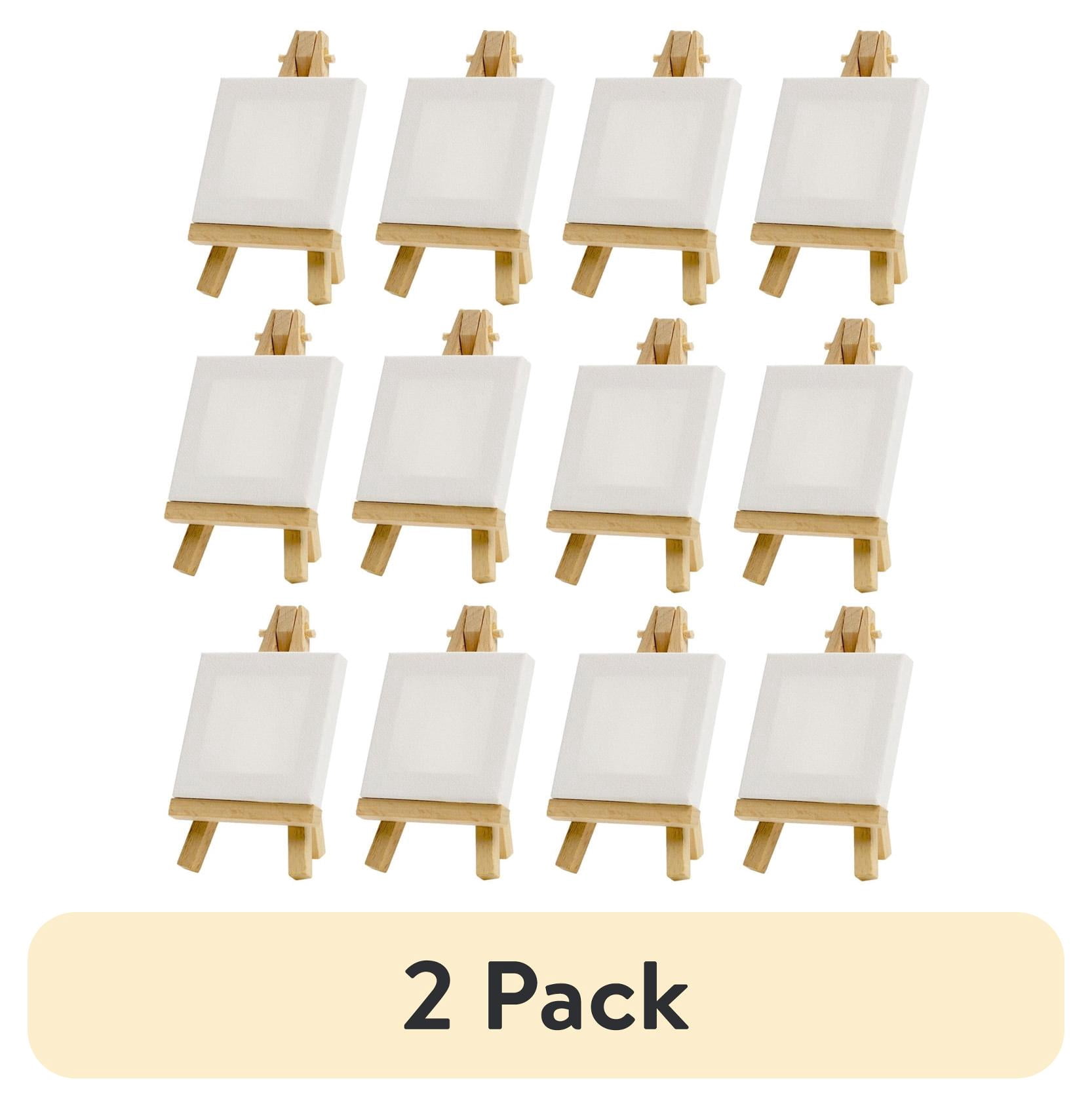 (2 pack) 12 Pack 3 x 3 Inch Stretched Mini Canvases Small Painting Canvas with Mini Easel Art Canvases for Painting with Wood Display Easel for Kids Painting Party Craft Acrylic Pouring Oil Water Color Supply