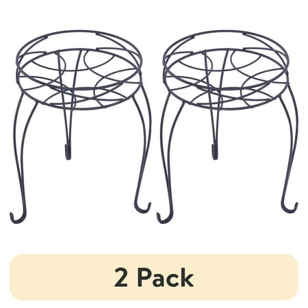 (2 pack) 13IN Mainstays Round Matte Black Metal Plant Stand