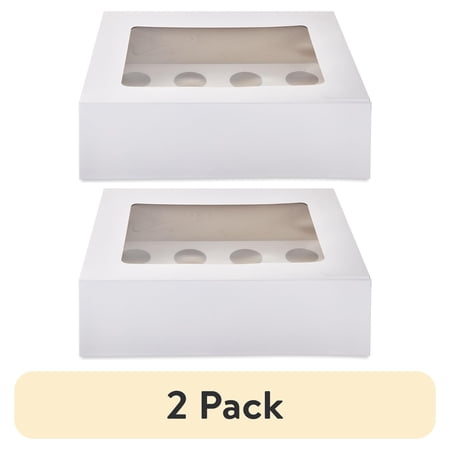 (2 pack) 10.25" x 13.25" x 4", White Cake Boxes with Windows, 2 Count, by Way To Celebrate