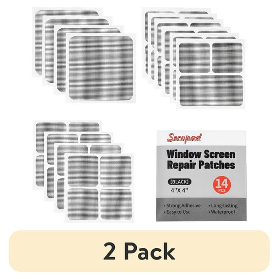 (2 pack) 14 Sheets Window Screen Patches Repair Kit, 3 Sizes Window Screen Repair Kit for Mesh Screen Door, Strong Adhesive Fiberglass Quick Screen Repair Tape Grey/Black