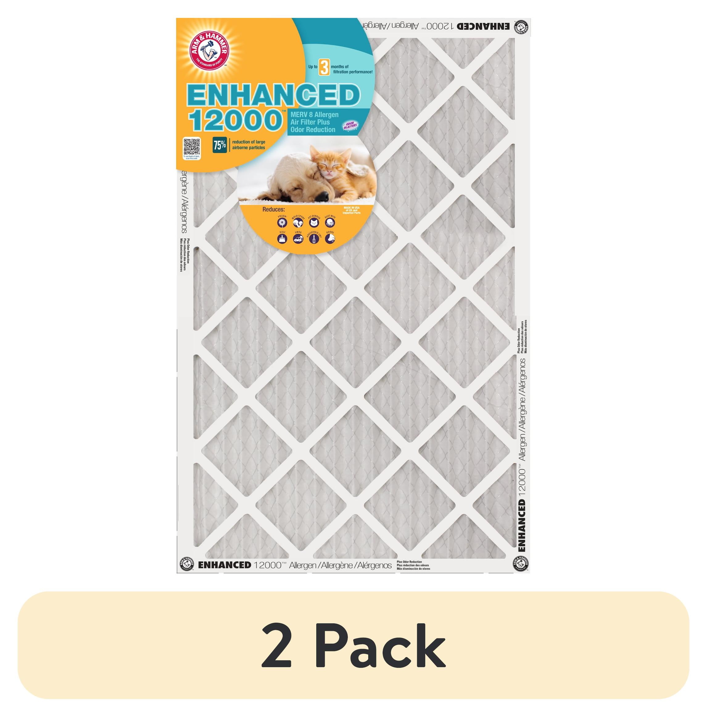 (2 pack) 16x25x1 (15.75 x 24.75) ARM & HAMMER™ Enhanced Allergen 12000™ MERV 8 Air Filters