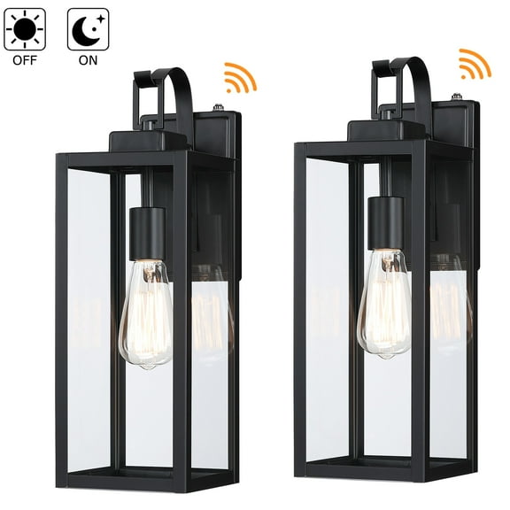 2-pack 17.7 in. 1-Light Matte Black Outdoor Wall Lantern Sconce with Clear GlassDusk to Dawn could be chosen Matte Black with Dusk to Down 2 Pack
