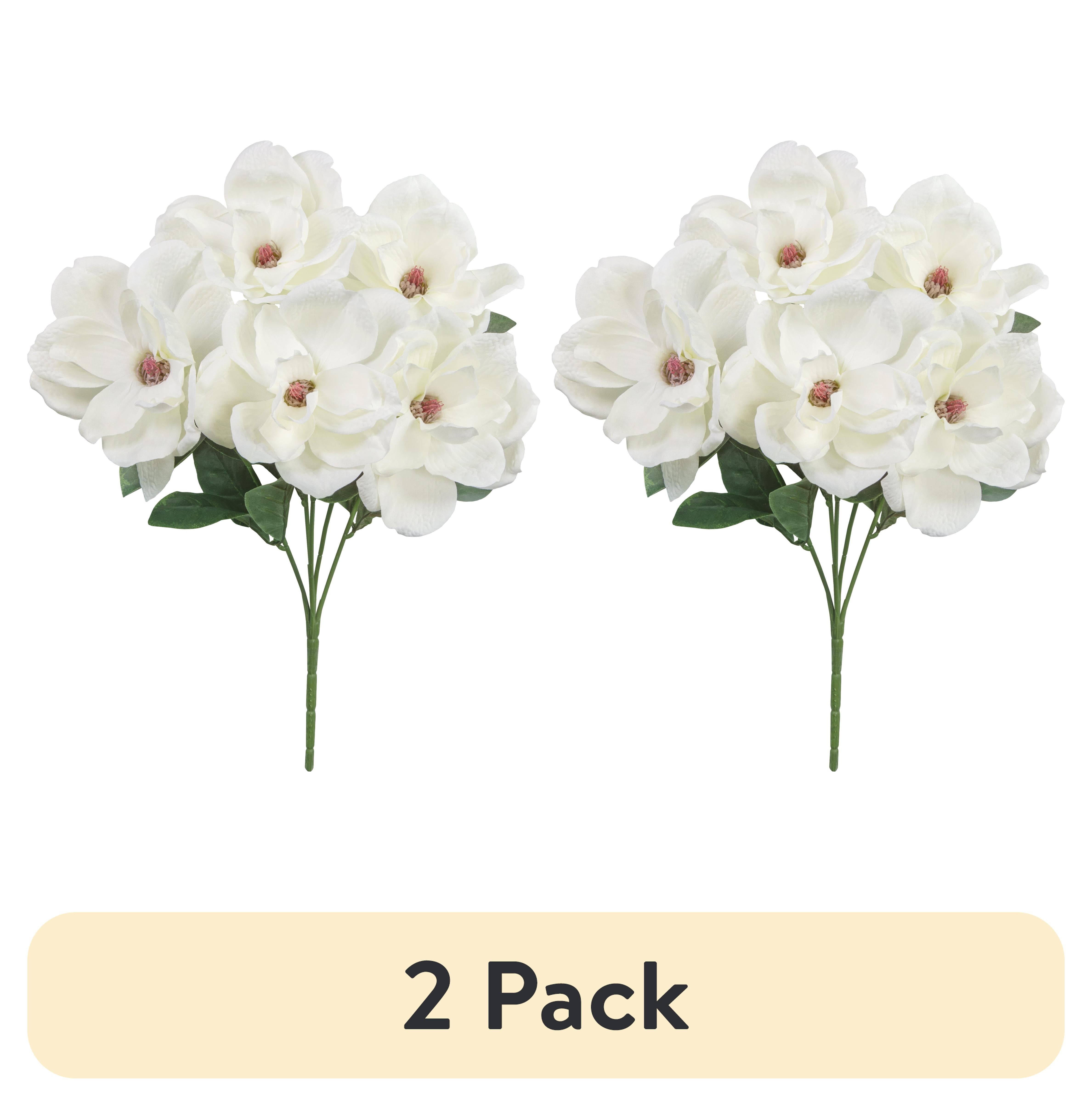 (2 pack) 19-inch Artificial Silk White Magnolia Bush, for Indoor Use, by Mainstays