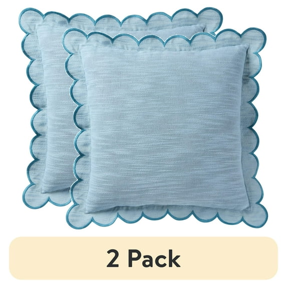 (2 pack) Home Decor Collection 19" x 19" Blue Scallop Flange Cotton-Rich Decorate Pillow