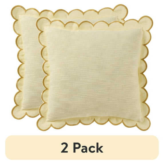 (2 pack) Home Decor Collection 19" x 19" Yellow Scallop Flange Cotton-Rich Decorate Pillow