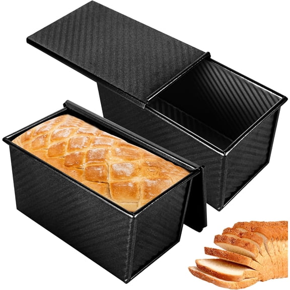 2-pack 2.2lb Gold Pullman Loaf Pan with Lid, Premium Non-Stick Coating Bread Pan, PFTE and PFOA-Free, Safe and Healthy Baking for Homemade Bread with Family-sized Recipes
