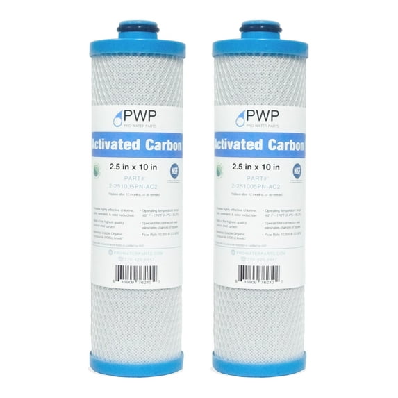 (2 pack) 2.5 x 10" RV Water Filter Activated Carbon Block Push-Nipple Cartridge Replaces KW1