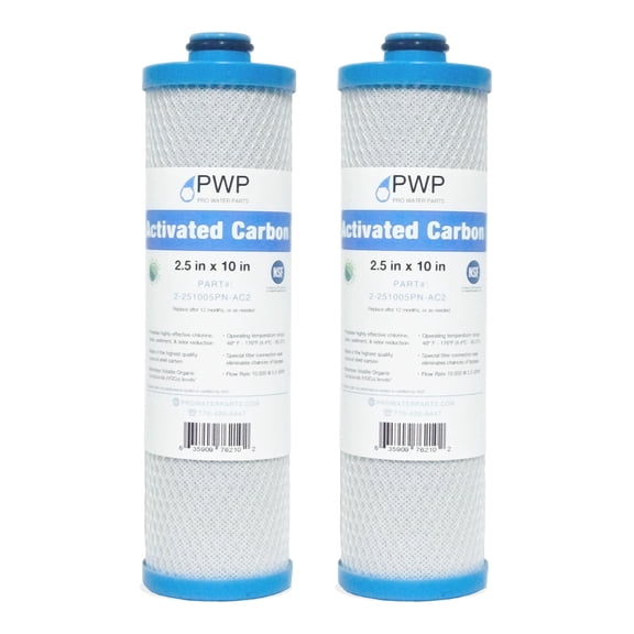 (2 pack) 2.5 x 10" RV Water Filter Activated Carbon Block Push-Nipple Cartridge Replaces KW1