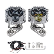 2-pack 2.5inch three-eye 30W spotlight 5400LM with JK A-Pillar Windshield Hinge CNC Single layer Mounting Brackets Wiring Harness Kit, For 2007-2017 Wrangler JK/JKU 2DR 4DR Silver