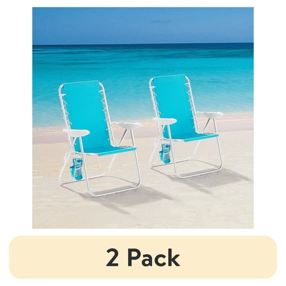 (2 pack) 2-Pack Mainstays Reclining Bungee Beach Chair, Teal