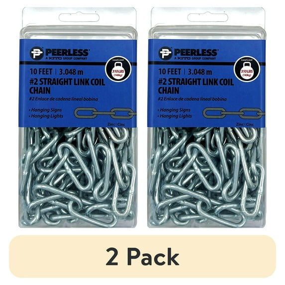 (2 pack) #2 Straight Coil Chain, 10', Peerless Chain Company, #4740435